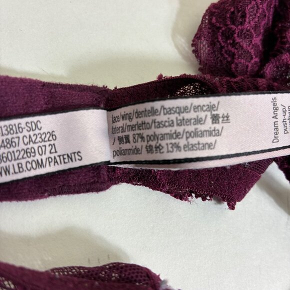 VTG Y2K Victorias Secret Dream Angels Push-Up Bra Burgundy Lace Sz 34B Coquette - Picture 6 of 7